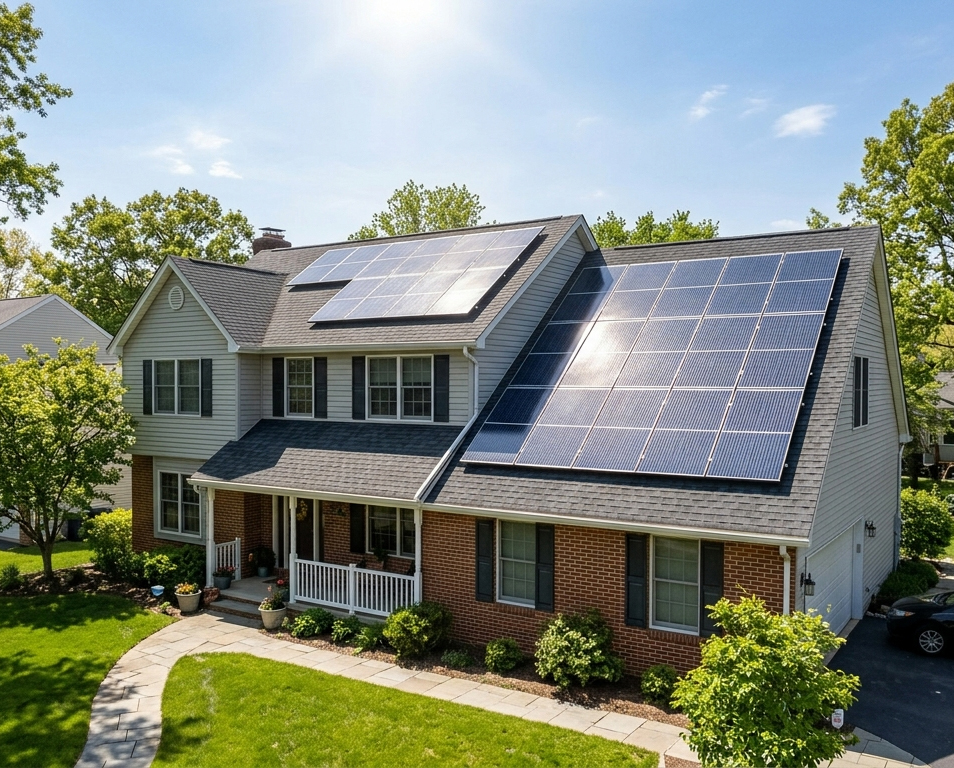 House with solar panels on the roof